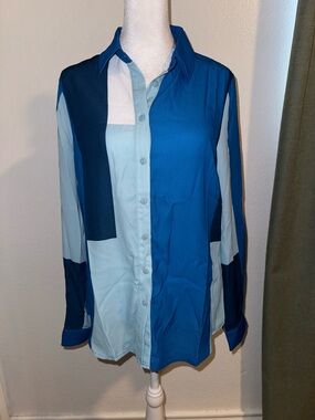 New York & Company Colorblock Button-Down Blouse Size Medium NWT